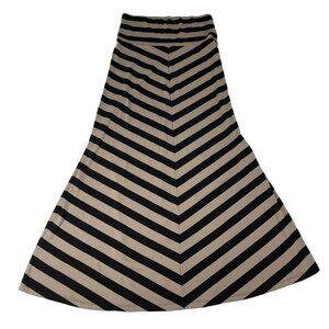 Ava & Grace Women's Maxi Skirt M Brown Black Striped Polyester Rayon Spandex